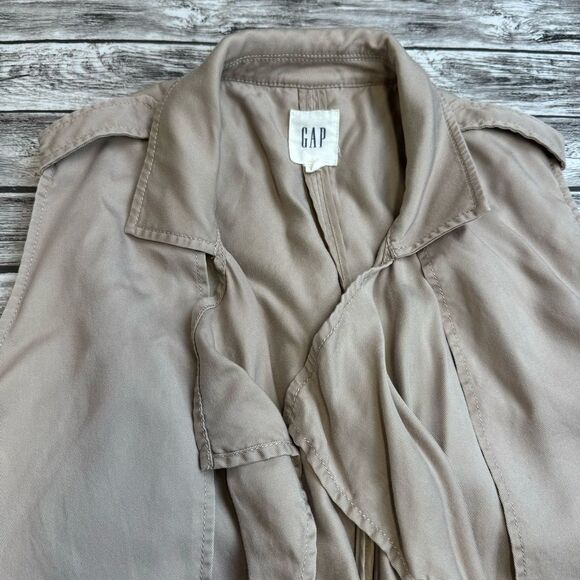 GAP Women's Open Front Safari Wrap Dress M Med Medium Tan Light Brown Khaki Tie - Picture 4 of 16